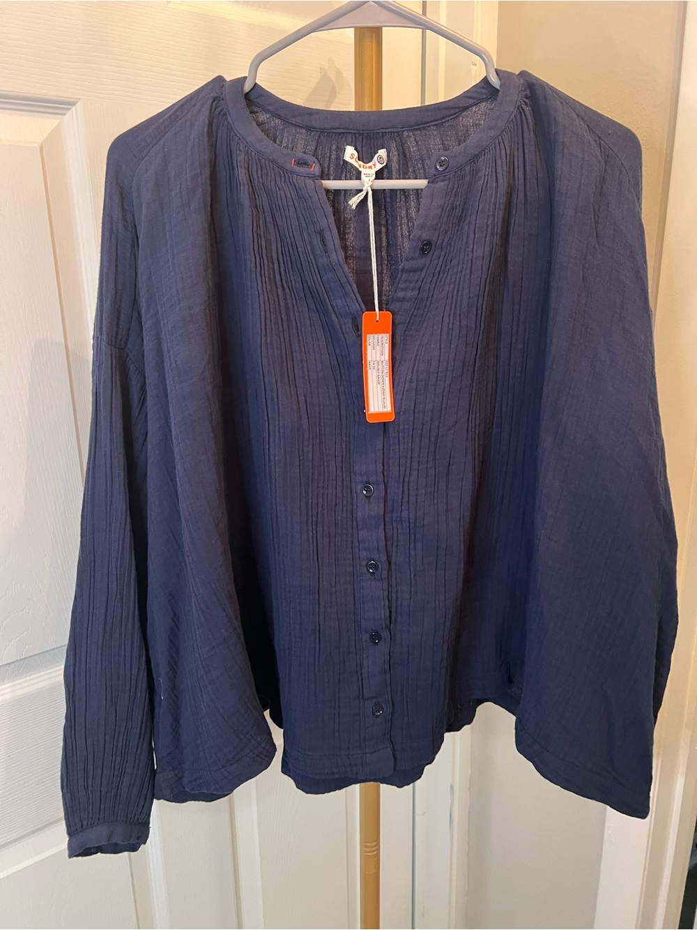 Sundry Navy Button-Front Gauze Shirt
